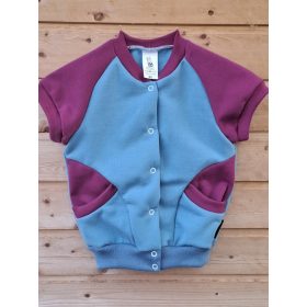   BébiNett - Knokke baba mellény pamutból raglán ujjú ciklámen-acélkék