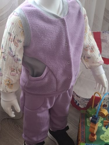 BébiNett - Zelen baba mellény polárból ujjatlan lila-szürke