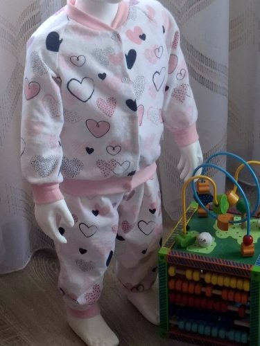 BébiNett - Rilland baba pizsama pamut flanel rózsaszín szíves mintás