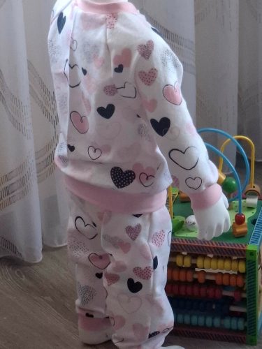 BébiNett - Rilland baba pizsama pamut flanel rózsaszín szíves mintás