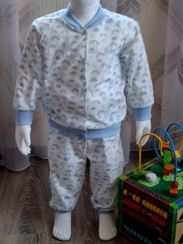 BébiNett - Grauw baba pizsama pamutszövet kék szivárványos