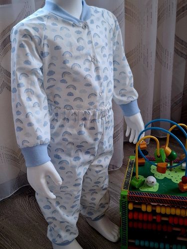 BébiNett - Grauw baba pizsama pamutszövet kék szivárványos