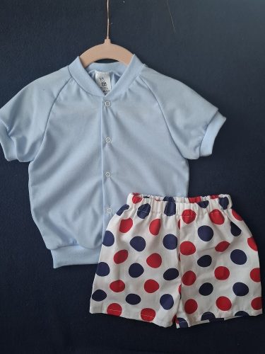 BébiNett - Sint elől patentos baba póló kék rövid ujjú