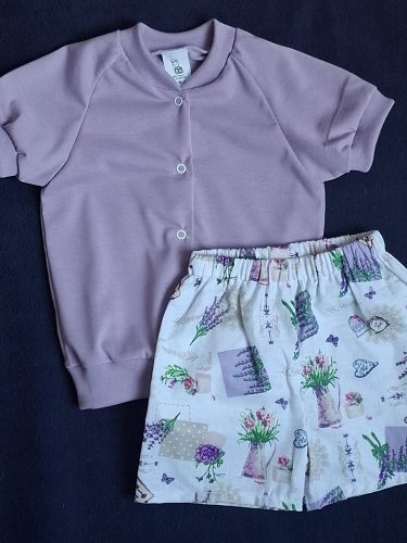 BébiNett - Tempel elől patentos baba póló lila rövid ujjú