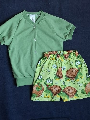 BébiNett - Jisp elől patentos baba póló zöld rövid ujjú