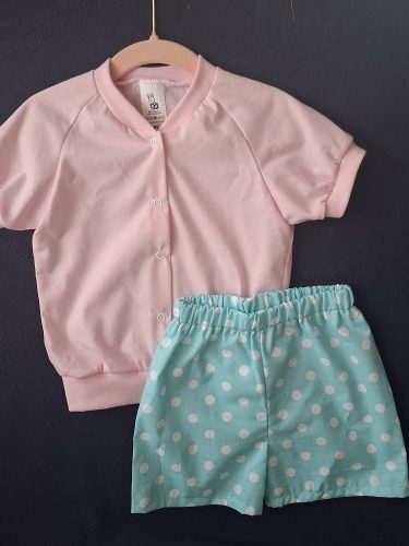 BébiNett - Neck elől patentos baba póló rózsaszín rövid ujjú