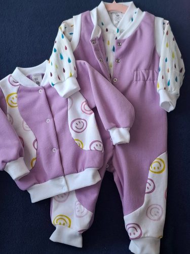 BébiNett - Beek 2 részes baba együttes és szett mellényes nadrággal fukszia smiley
