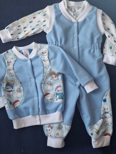 BébiNett - Erica 2 részes baba együttes mellényes nadrággal kék hóemberes