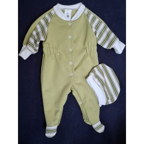   BébiNett - Lede baba rugdalózó sapkával raglán ujjú borsózöld