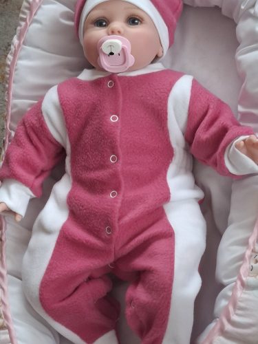 BébiNett - Raust baba rugdalózó sapkával polár, eper szín